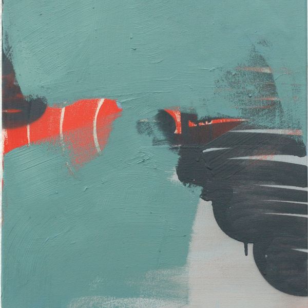 Ruben Brückel, Trainyard no.2, 2020, tempera, oil paint, spray paint on canvas, 50x40cm